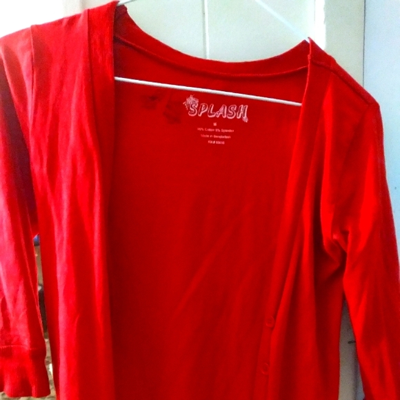 Long high low Sleeves Sweater Red Gardian red Vneck Sweaterwith wings Sized:M - Picture 2 of 4